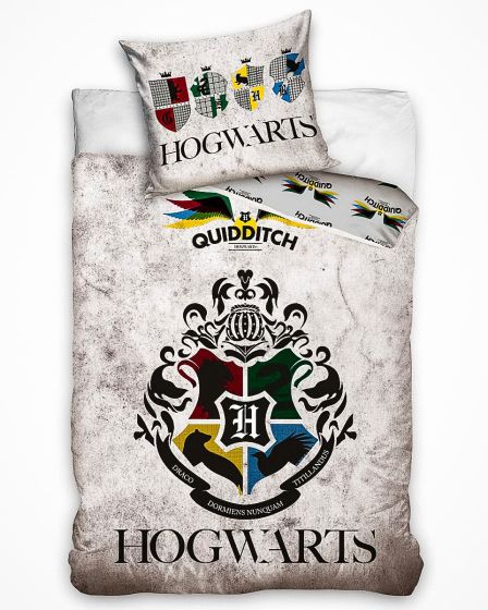 Dětské povlečení HARRY POTTER FAMFRPÁLOVÉ TÝMY, šedé, bavlna hladká, 140x200cm + 70x90cm 