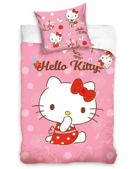 Dětské povlečení HELLO KITTY MALÁ MLSALKA, růžové, bavlna hladká, 100x135cm + 40x60cm 