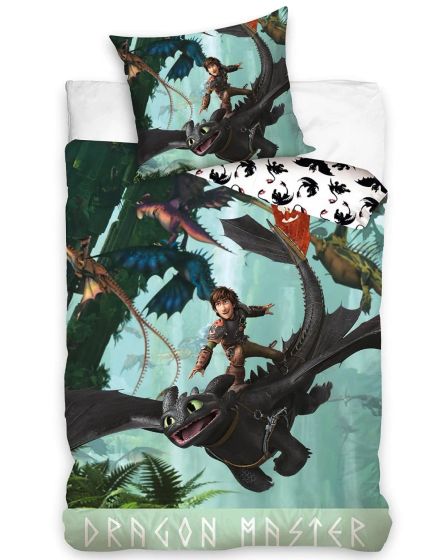 Dětské povlečení JAK VYCVIČIT BEZZUBKA A ŠKYŤÁK, ledově modré, bavlna hladká, 140x200cm + 70x90cm