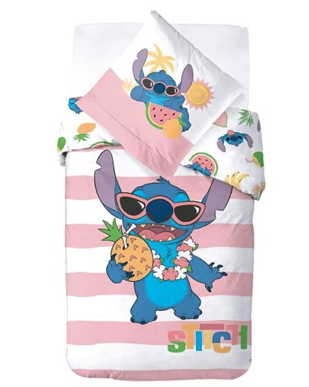 Dětské povlečení LILO A STITCH PIŇA COLADA, růžové, bavlna hladká, 140x200cm + 70x90cm
