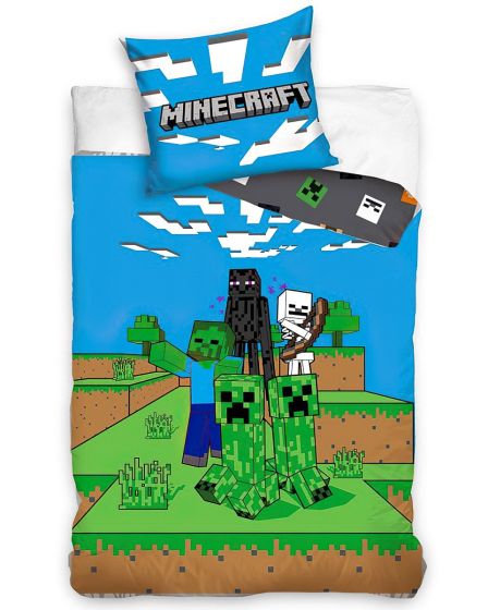 Dětské povlečení MINECRAFT MOB MONSTERS, modro-zelené, bavlna hladká, 140x200cm + 70x90cm 