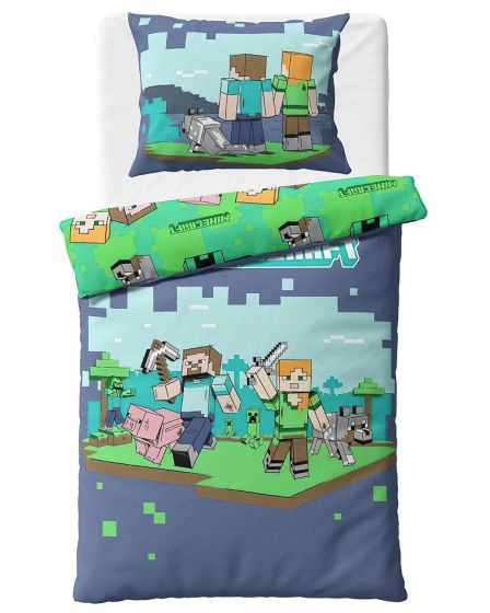 Dětské povlečení MINECRAFT VZHŮRU DO BOJE, šedo-zelené, bavlna hladká, 140x200cm + 70x90cm 