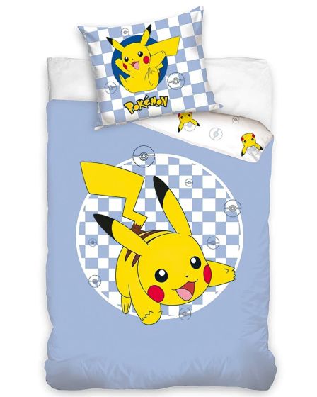 Dětské povlečení POKÉMON JEDINEČNÝ PIKACHU, světle modré, bavlna hladká, 140x200cm + 70x90cm