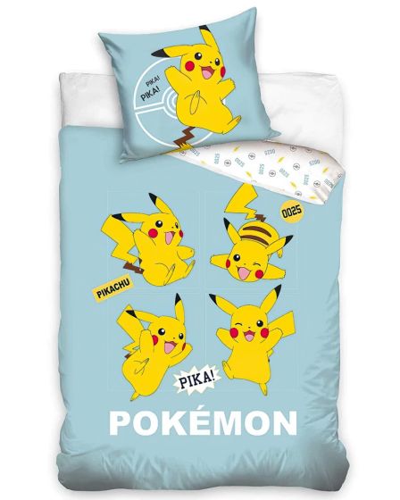 Dětské povlečení POKÉMON PIKA PIKA PIKACHU, mintové, bavlna hladká, 140x200cm + 70x90cm