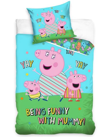 Dětské povlečení PRASÁTKO PEPINA (PEPPA) NEJLEPŠÍ MAMINKA, modré, bavlna hladká, 140x200cm + 70x90cm 