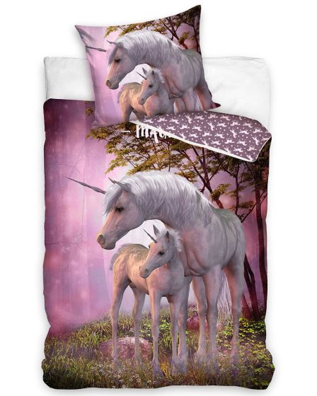 Dětské povlečení JEDNOROŽEC BÁJNÝ KRASAVEC, fototisk, růžové, bavlna hladká, 140x200cm + 70x90cm