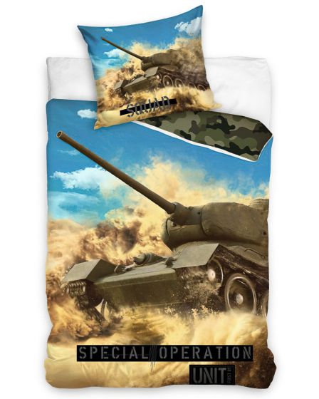 Dětské povlečení TANK SPECIÁLNÍ OPERACE, béžovo-modré, bavlna hladká, 140x200cm + 70x90cm 