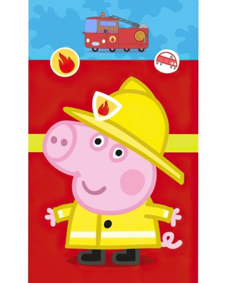 Dětský froté ručník PRASÁTKO PEPINA (PEPPA) HASIČ TOMÍK, červený, 30x50cm