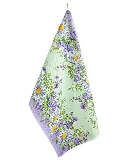 Kuchyňská utěrka vaflová 301 KVĚTY, zeleno-fialová 1 kus, 50x70cm