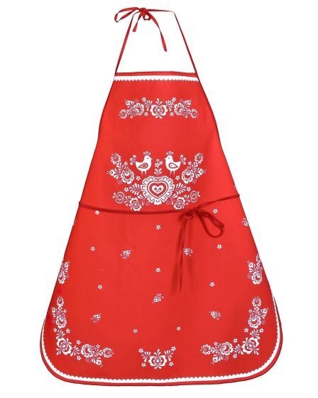 Kuchyňská zástěra FOLK, podklad červený, 64x76cm