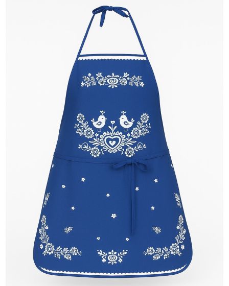 Kuchyňská zástěra FOLK, podklad modrý, 64x76cm