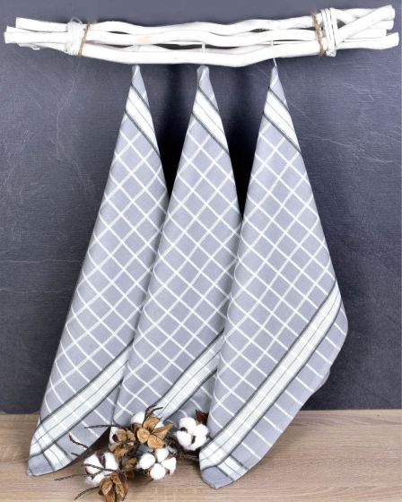 Kuchyňské utěrky EGYPTSKÁ BAVLNA DOLCE GREY, šedá kostka, 3 kusy, 50x70cm