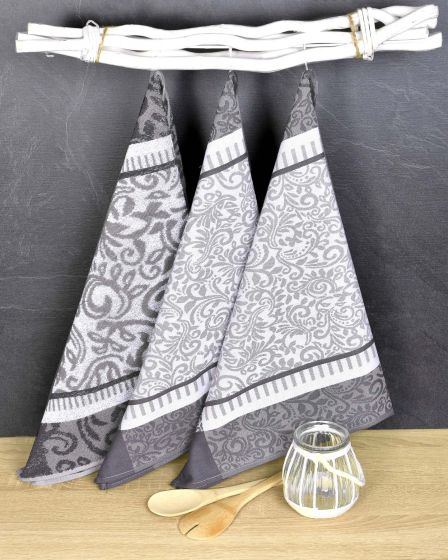 Kuchyňské utěrky EGYPTSKÁ BAVLNA ORNAMENT, šedé, 3 kusy (2+1 froté), 50x70cm