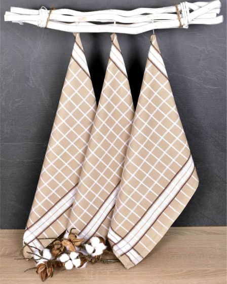 Kuchyňské utěrky EGYPTSKÁ BAVLNA PERLA BEIGE, béžová kostka, 3 kusy, 50x70cm
