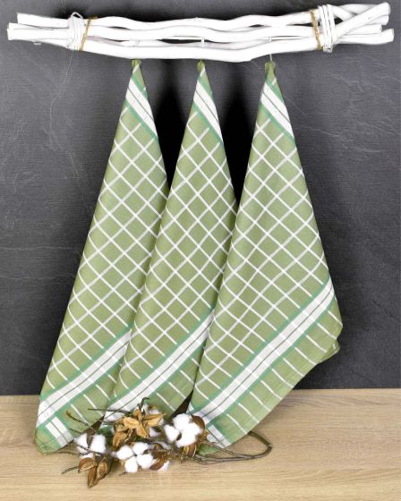 Kuchyňské utěrky EGYPTSKÁ BAVLNA PERLA GREEN, zelená kostka, 3 kusy, 50x70cm