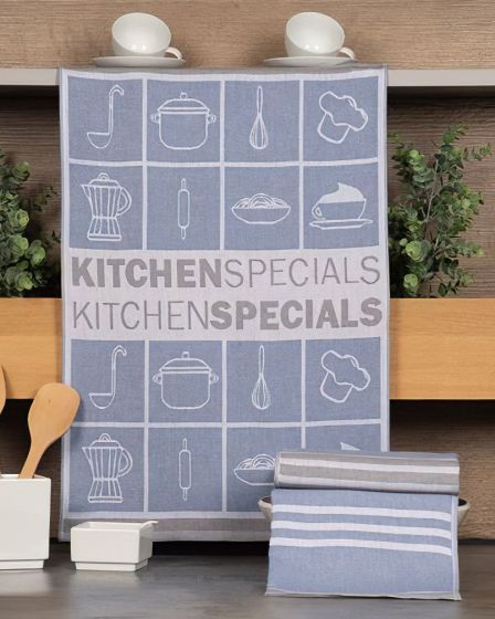 Kuchyňské utěrky EGYPTSKÁ BAVLNA U02 KUCHYNĚ, modro-béžová, 3 kusy, 50x70cm