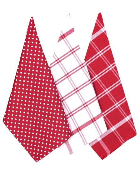 Kuchyňské utěrky ROMANTIC, červená, puntík / káro, 3 kusy, 45x70cm