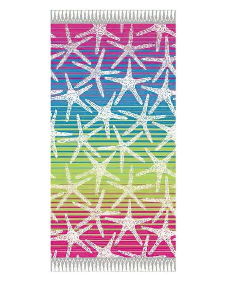 Plážová osuška DELTA, MOŘSKÉ HVĚZDICE, růžová duhová, froté, 90x170cm