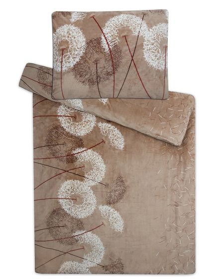 Povlečení PAMPELIŠKA ČOKOLÁDOVÁ SVĚTLÁ mikroflanel, hnědé, 140x200cm + 70x90cm