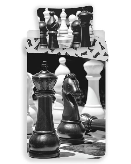 Povlečení ŠACHY, černo-bílé, bavlna hladká, 140x200cm + 70x90cm 