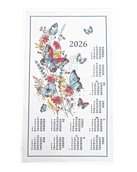 Textilní kalendář, utěrka MOTÝLCI 2026, bílý, 40x70cm, bez hůlky