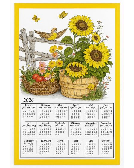 Textilní kalendář, utěrka SLUNEČNICE 2026, žlutý, 45x65cm, bez hůlky