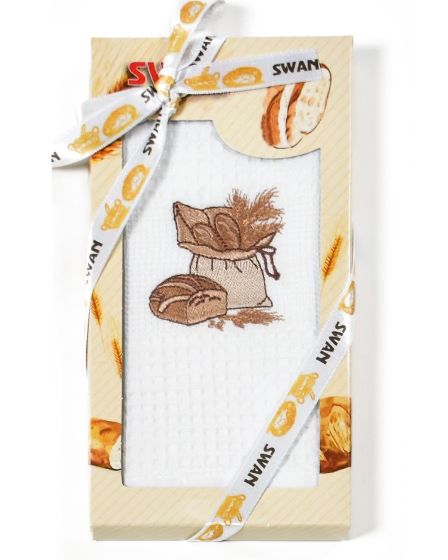 Utěrka SWAN 56 vaflová vyšívaná, dárkové balení, pečivo na bílé, 1 kus 50x70cm