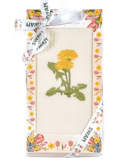 Utěrka SWAN 70 vaflová vyšívaná, dárkové balení, pampelišky na smetanové, 1 kus 50x70cm