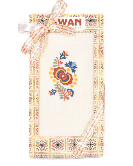 Utěrka SWAN 71 vaflová vyšívaná, dárkové balení, folklór na smetanové, 1 kus 50x70cm