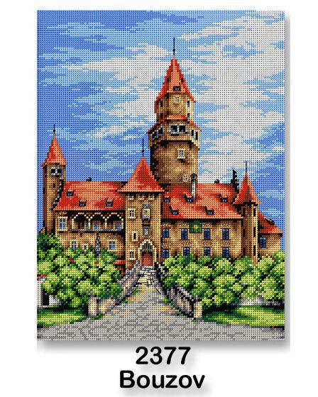 Vyšívací předloha, obrázek na vyšívání 70243/2377, hrad Bouzov, zeleno-modrá, 30x40cm