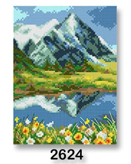 Vyšívací předloha, obrázek na vyšívání 70246/2624, léto v horách, zeleno-modrá, 18x24cm