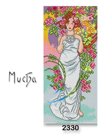 Vyšívací předloha, obrázek na vyšívání 70251/2330, Mucha Růže, růžovo-modrá, 24x51cm