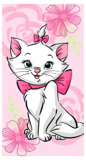 Dětská plážová osuška MARIE CAT PINK FLOWER, růžová kočička, froté, 70x140cm
