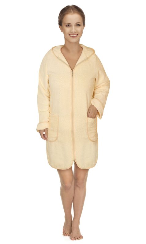 Župan FROTÉ NA ZIP 4847/016 béžový, bavlněné froté, dámský (více velikostí)