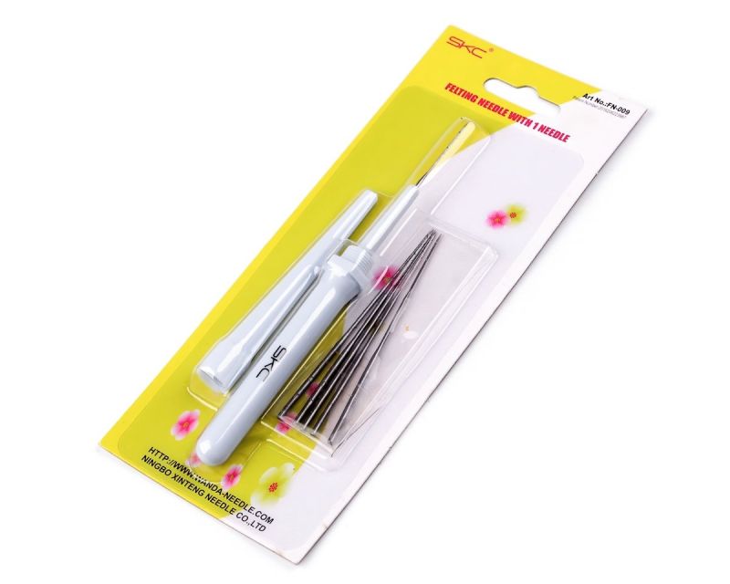 Pero s jehlami na plstění 020967/1, 6 jehel, vyměnitelné jehly, světle šedé