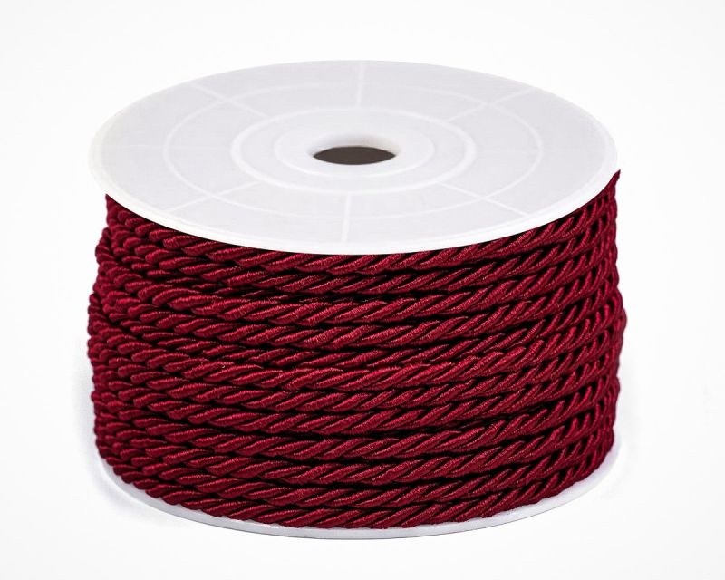 Kroucená šňůra / provaz, vínová lesklá, průměr 6,5mm (šňůra na metry)