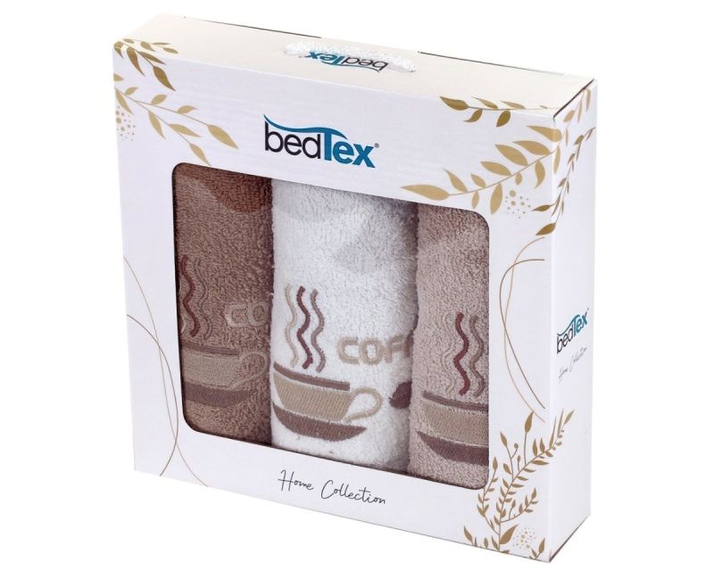 Dárkový set froté ručníků RANNÍ KÁVA, béžový s výšivkou, 30x50cm, 3ks