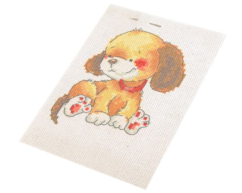 Dětská vyšívací sada s předtištěným motivem 020736/6, pejsek (předtisk, jehla a nitě), 14x20cm