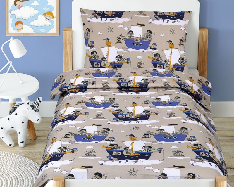 Dětské povlečení do postýlky NÁMOŘNÍK, modré, bavlna hladká, 100x135cm + 45x60cm