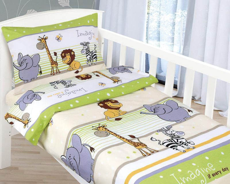 Dětské povlečení do postýlky SAFARI ZELENÉ, bavlna hladká, 90x135cm + 45x60cm
