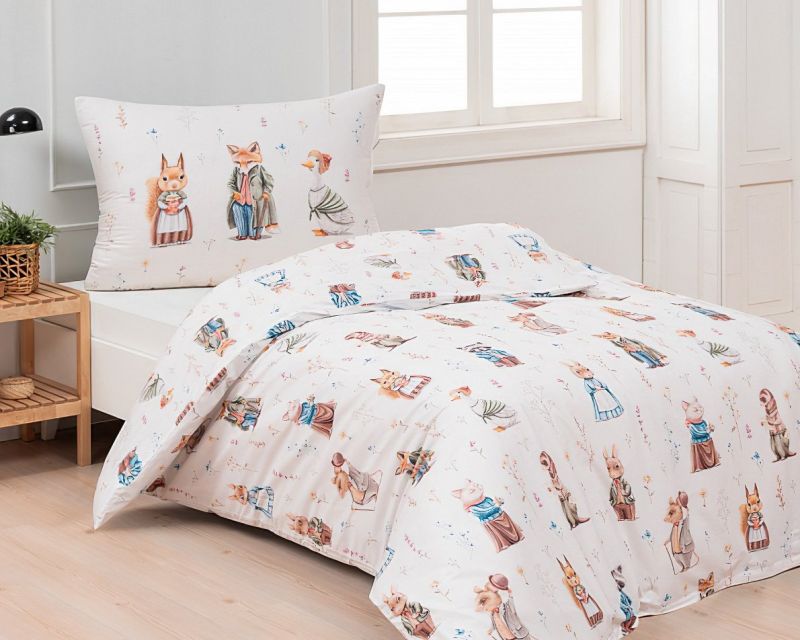 Dětské povlečení Matějovský WONDERLAND, zvířátka na smetanové, bavlna hladká digitál, 140x200cm + 70x90cm
