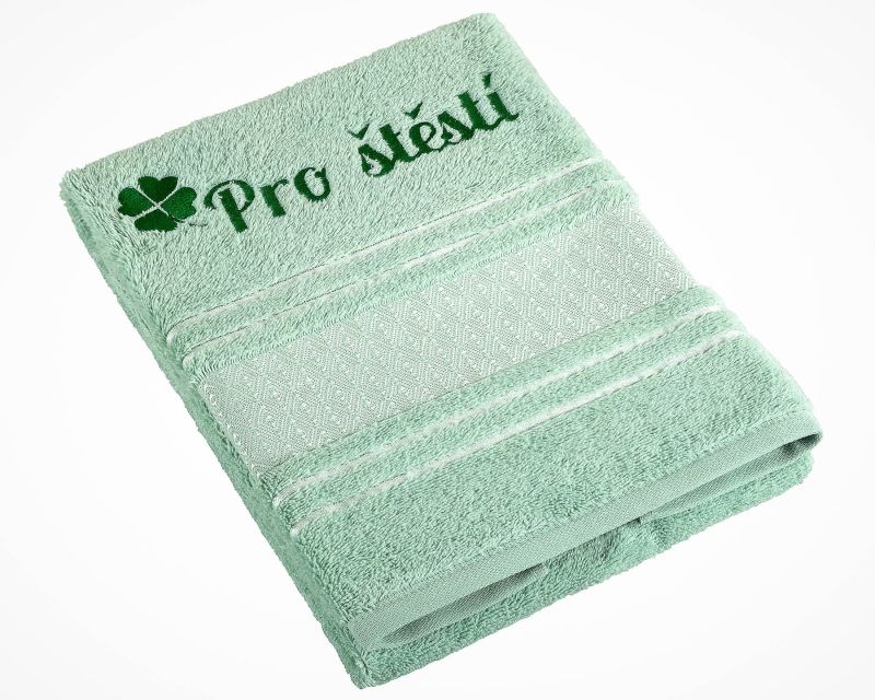 Froté ručník S VÝŠIVKOU PRO ŠTĚSTÍ, zelený, 50x100cm