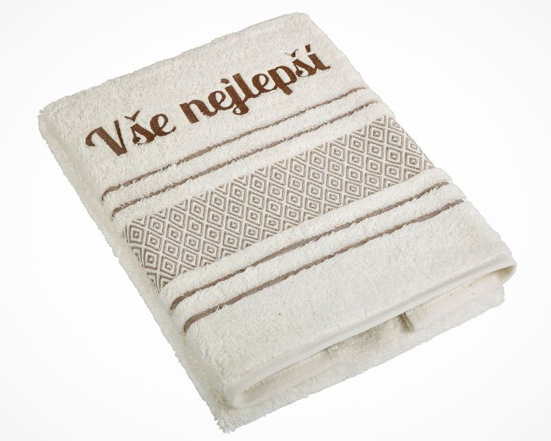 Froté ručník S VÝŠIVKOU VŠE NEJLEPŠÍ, krémový, 50x100cm