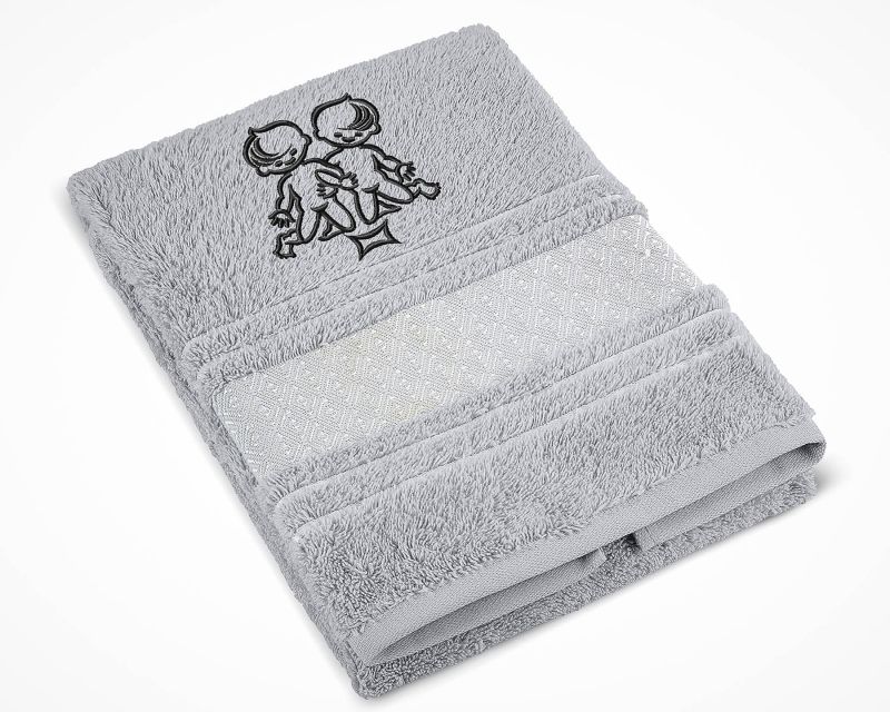 Froté ručník S VÝŠIVKOU ZNAMENÍ ZVĚROKRUH BLÍŽENCI, šedý, 50x100cm