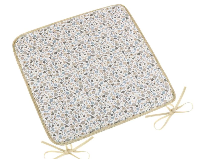 Hladký sedák EMA 34/547, KVÍTEK BÉŽOVÝ, MODRÝ, čtverec 40x40cm