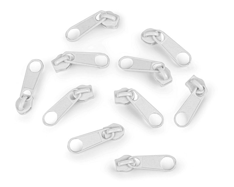 Jezdec ke spirálovému zipu POL 3 mm, 070272/101 bílý, kovový, bez aretace / s táhlem