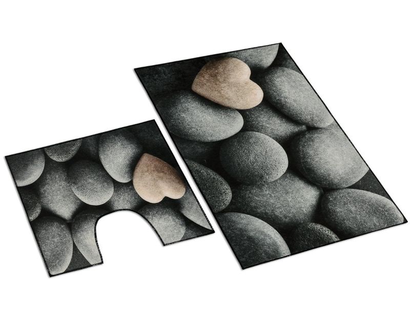Koupelnová souprava 3D FOTOTISK TMAVÉ KAMENY, 100x60cm (předložka) + 60x50cm (na WC)
