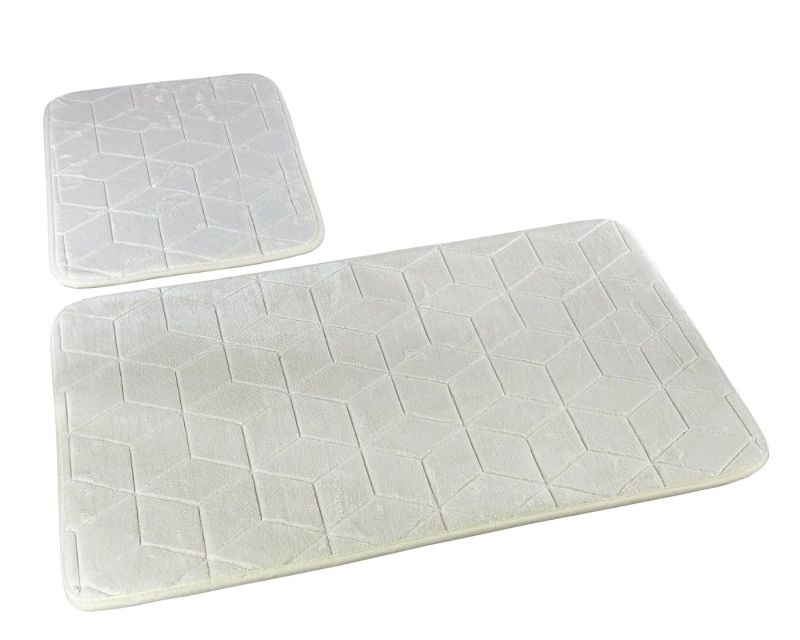 Koupelnová souprava mikrovlákno SUMBA, geometrický vzor, smetanová, 75x45cm (předložka) + 45x35cm (na WC)