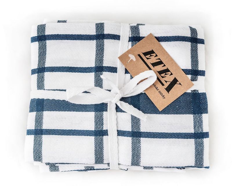 Kuchyňské utěrky EGYPTSKÁ BAVLNA U03, extra kvalita, modré káro, 3 kusy, 50x70cm