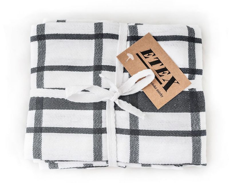 Kuchyňské utěrky EGYPTSKÁ BAVLNA U03, extra kvalita, šedé káro, 3 kusy, 50x70cm